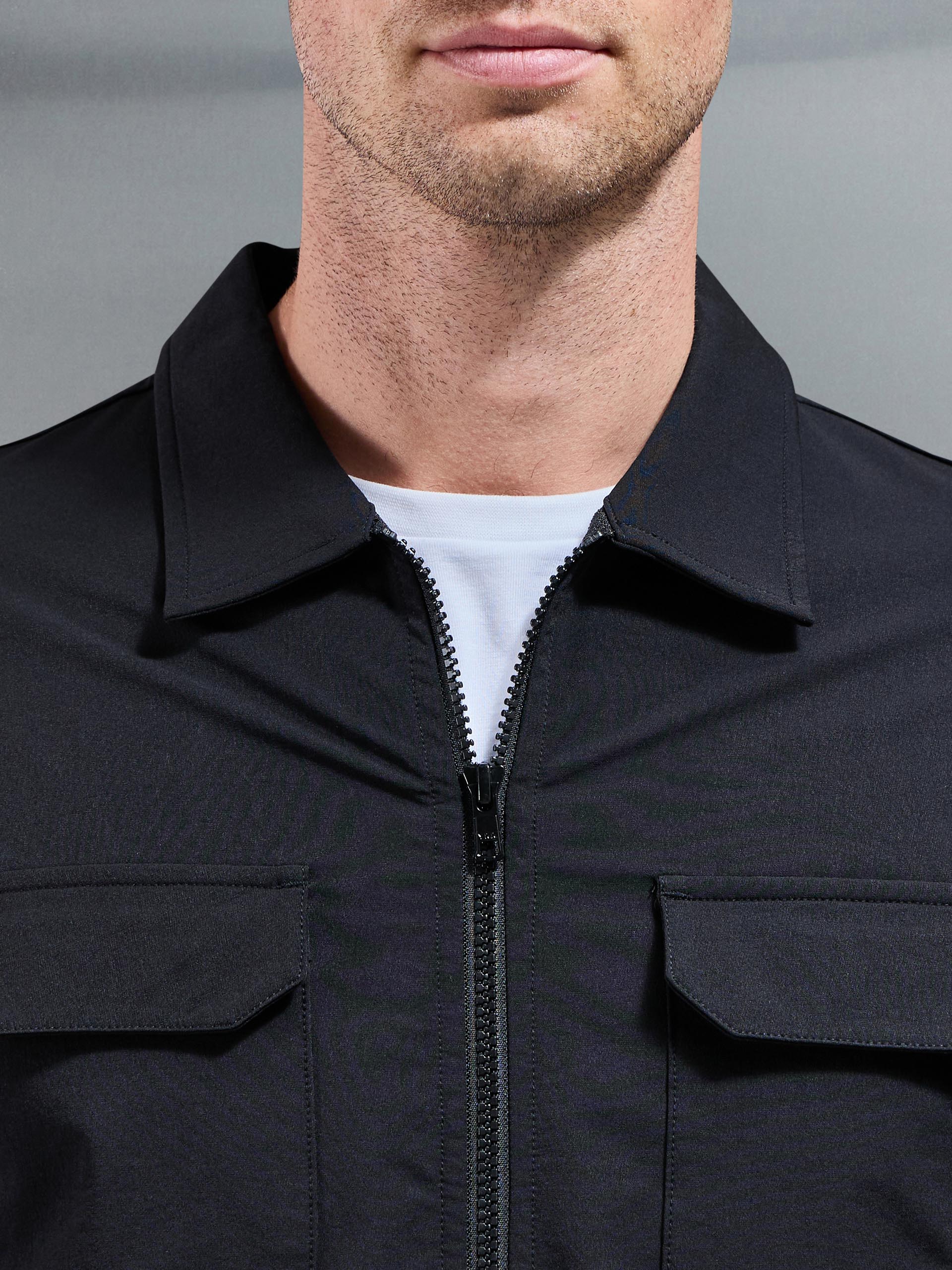 Cargo Zip Through Jacket in Black - Image 3