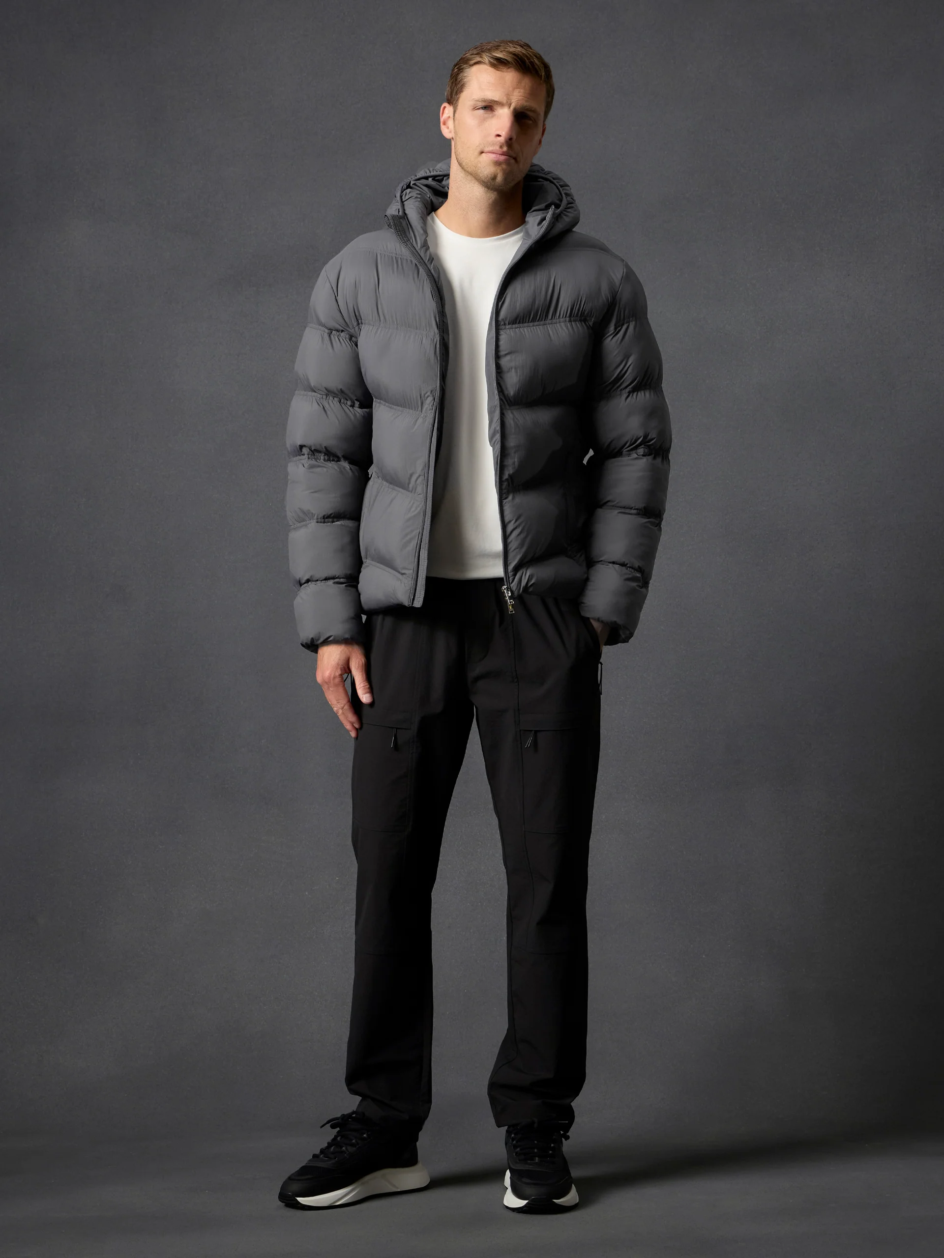 Chevron Puffer Jacket in Grey - Image 2