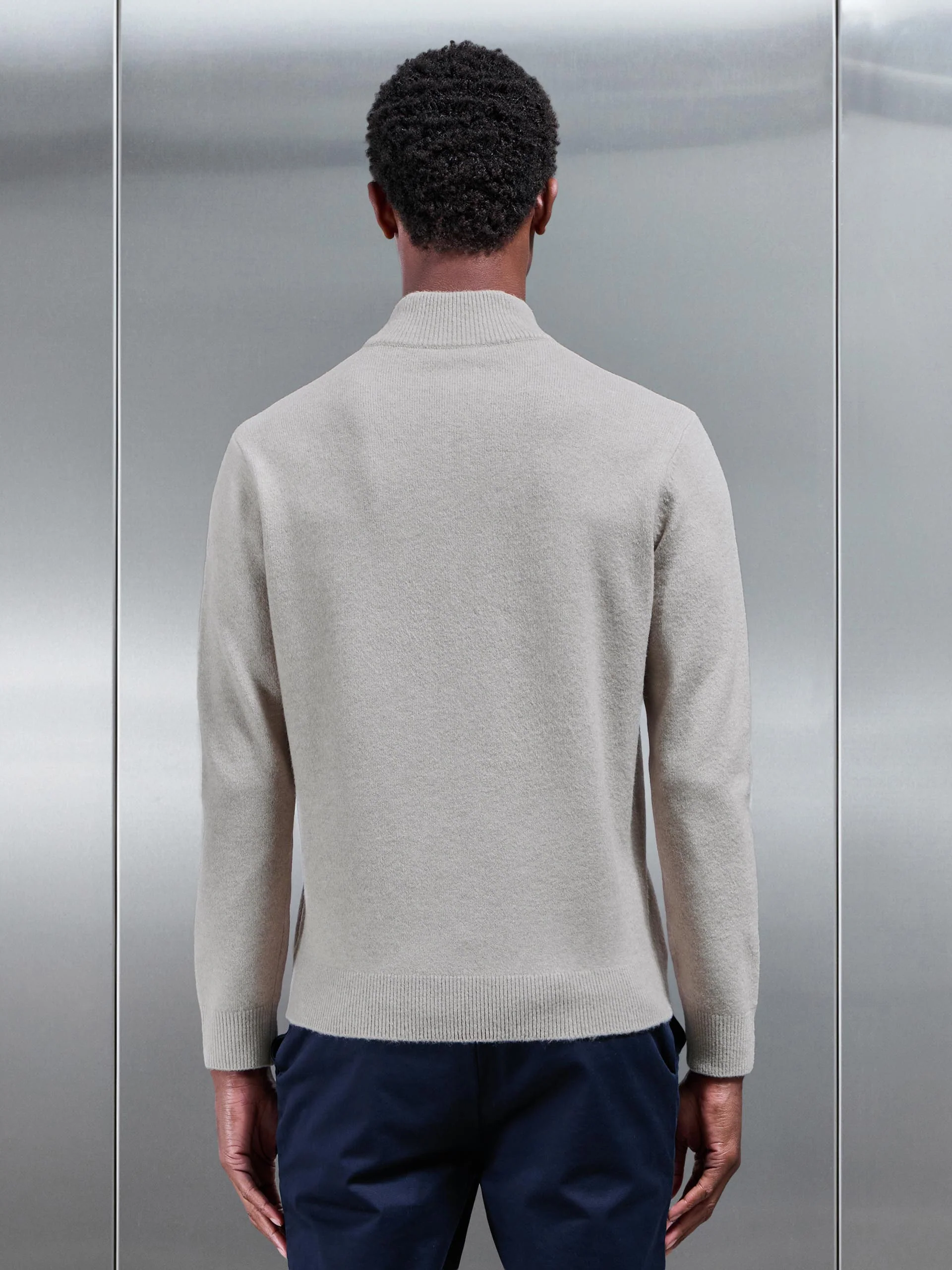 Chunky Wool Half Zip in Stone - Image 3