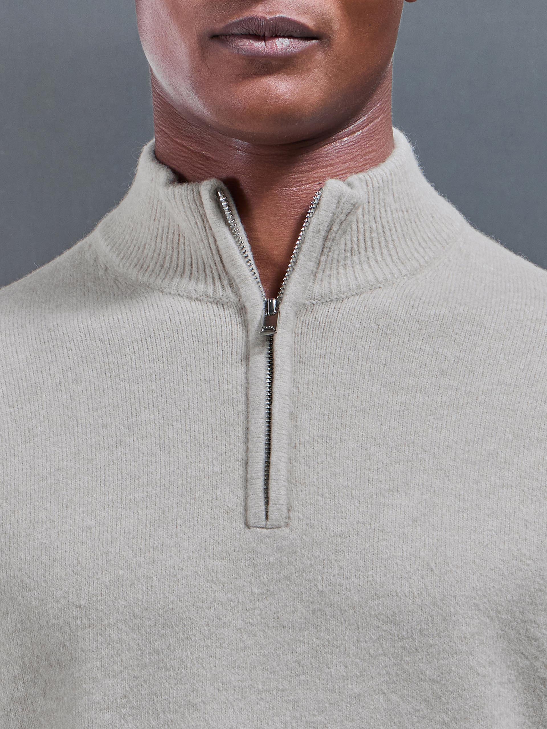 Chunky Wool Half Zip in Stone - Image 4