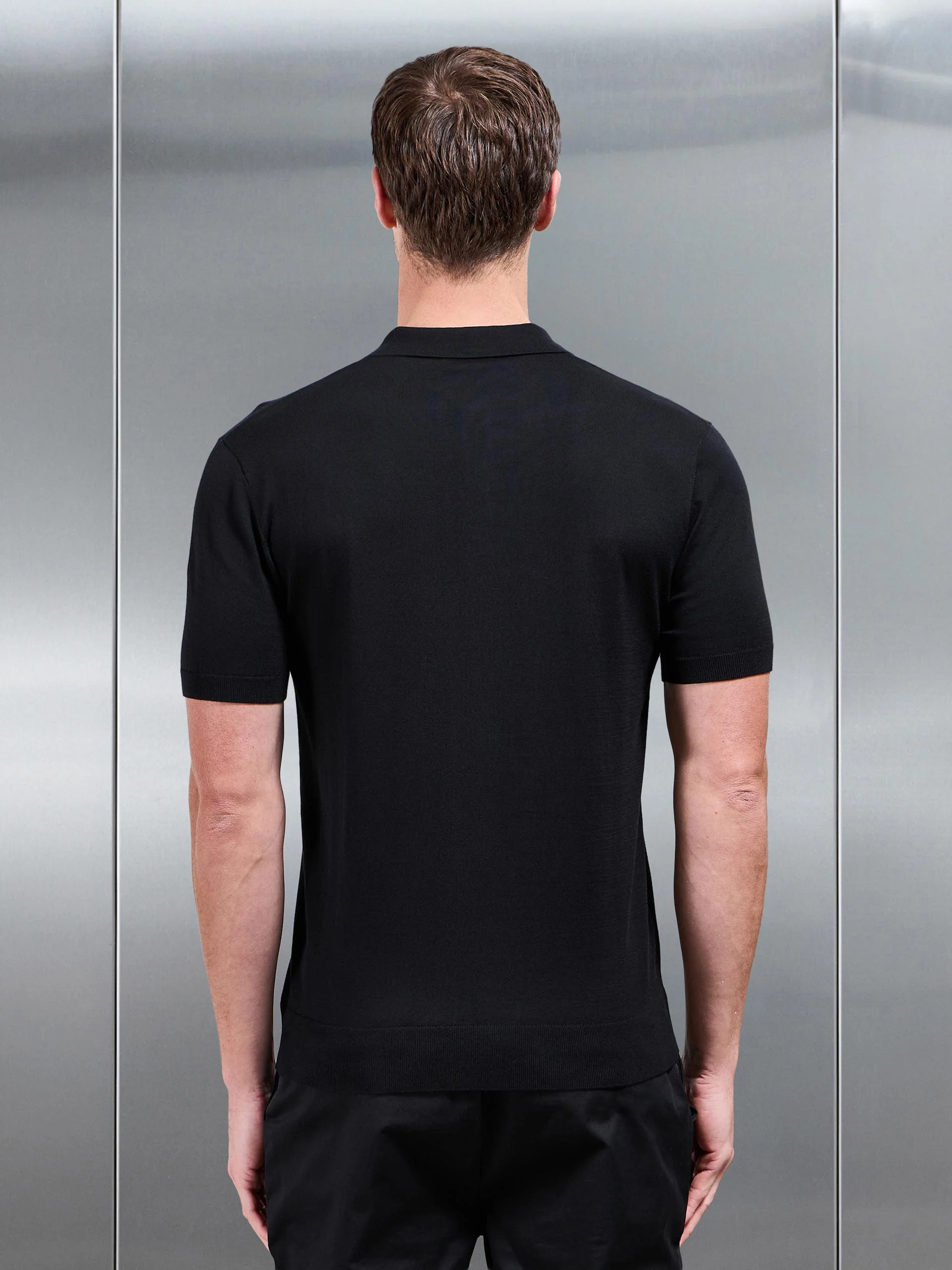 Cotton and Silk Polo Shirt in Black - Image 3