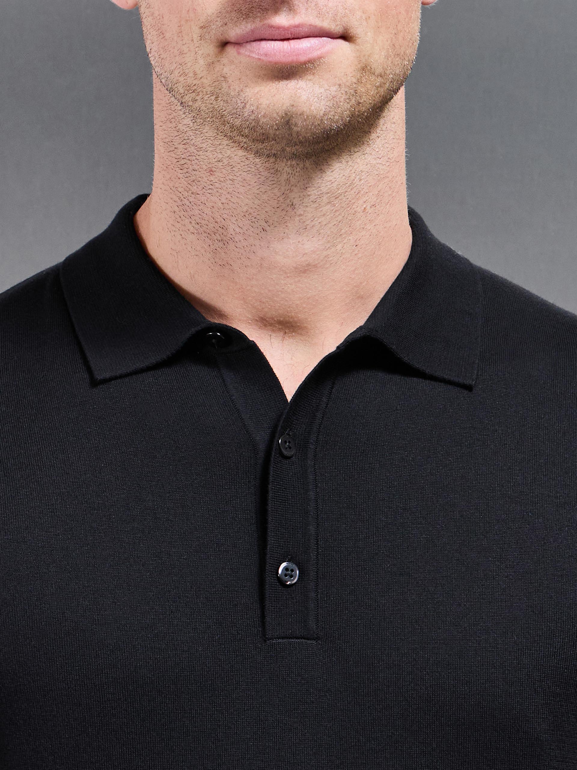 Cotton and Silk Polo Shirt in Black - Image 4