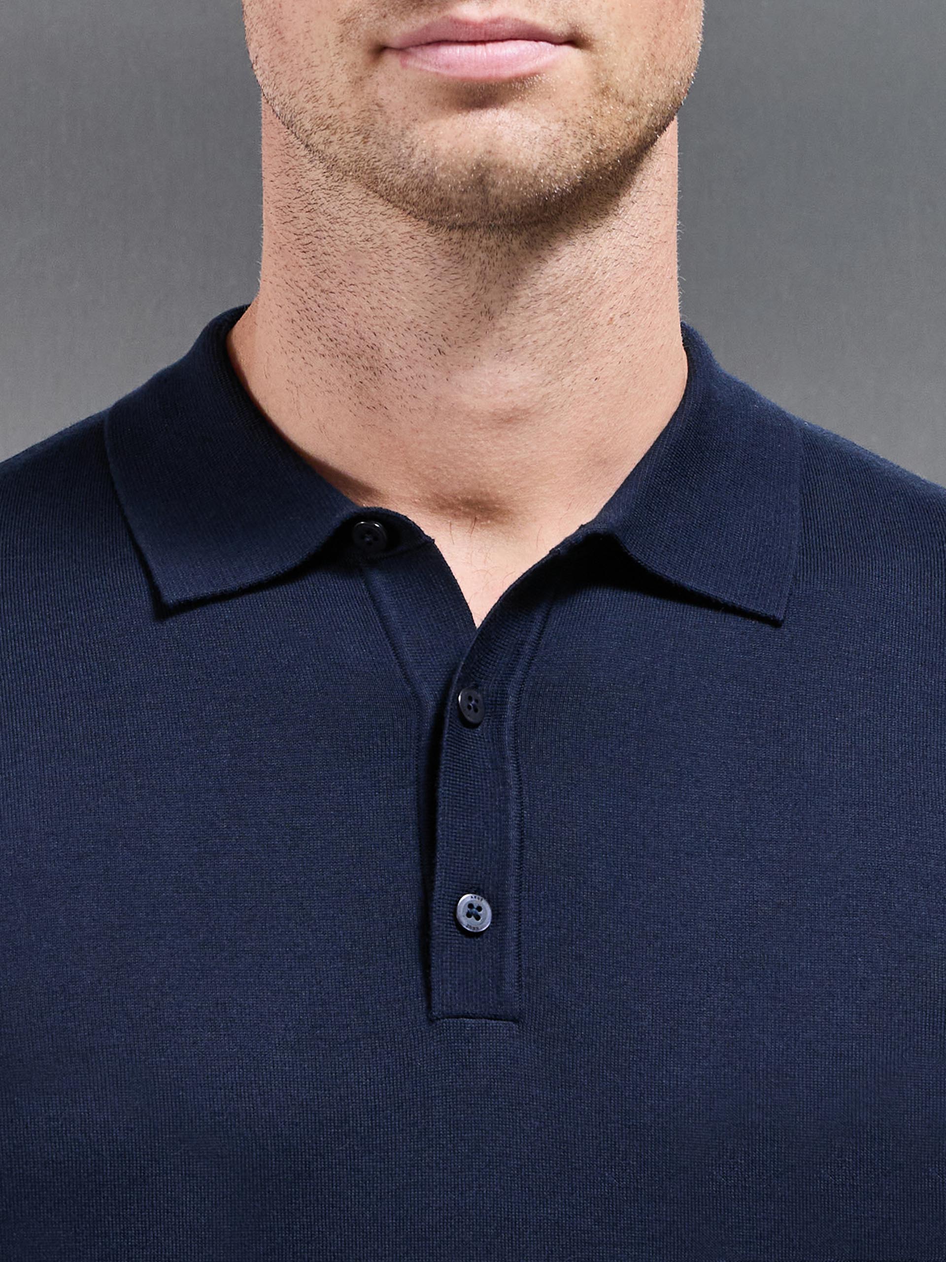 Cotton And Silk Polo Shirt in Navy - Image 4