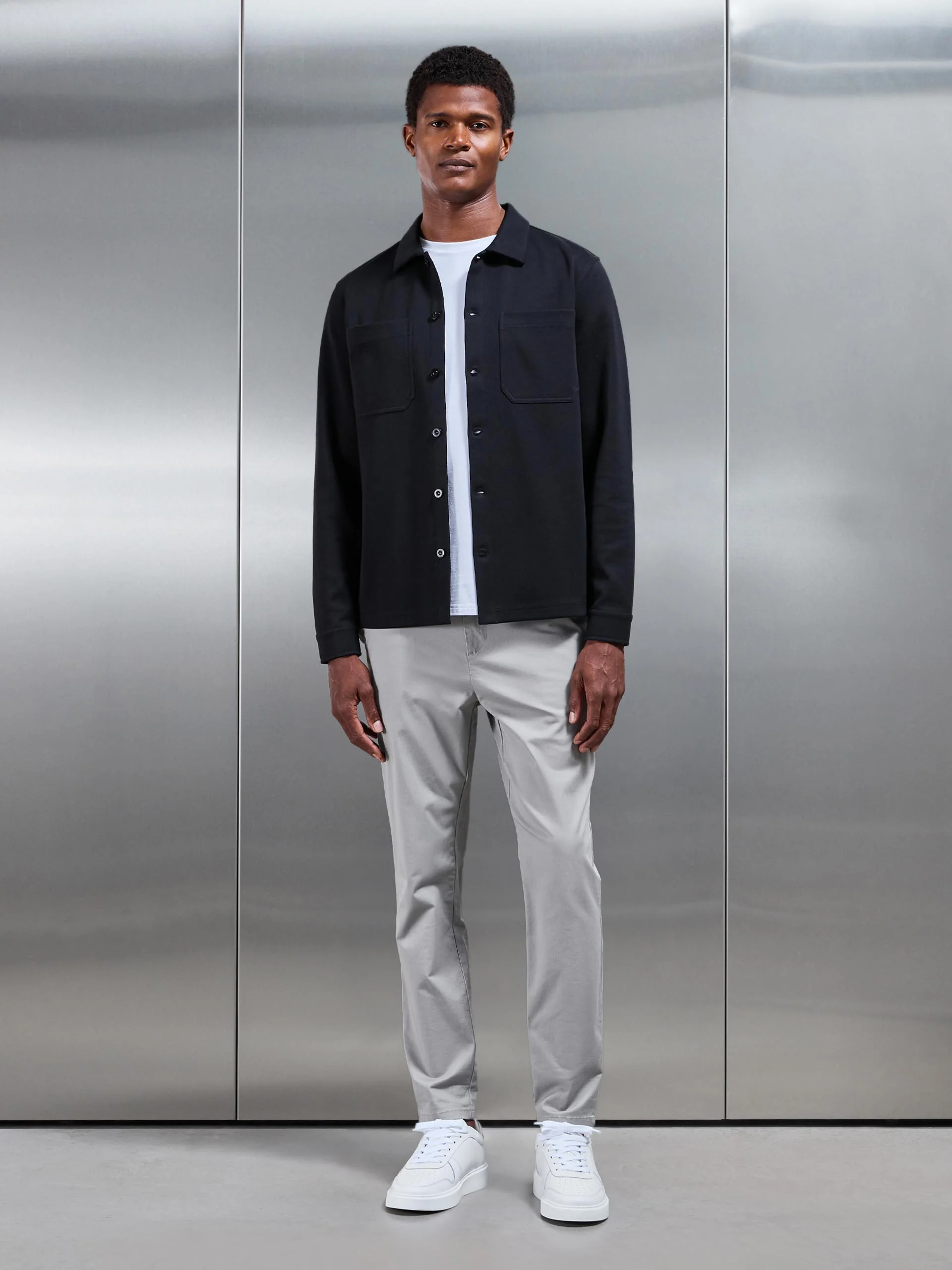 Cotton Jersey Overshirt in Black - Image 2