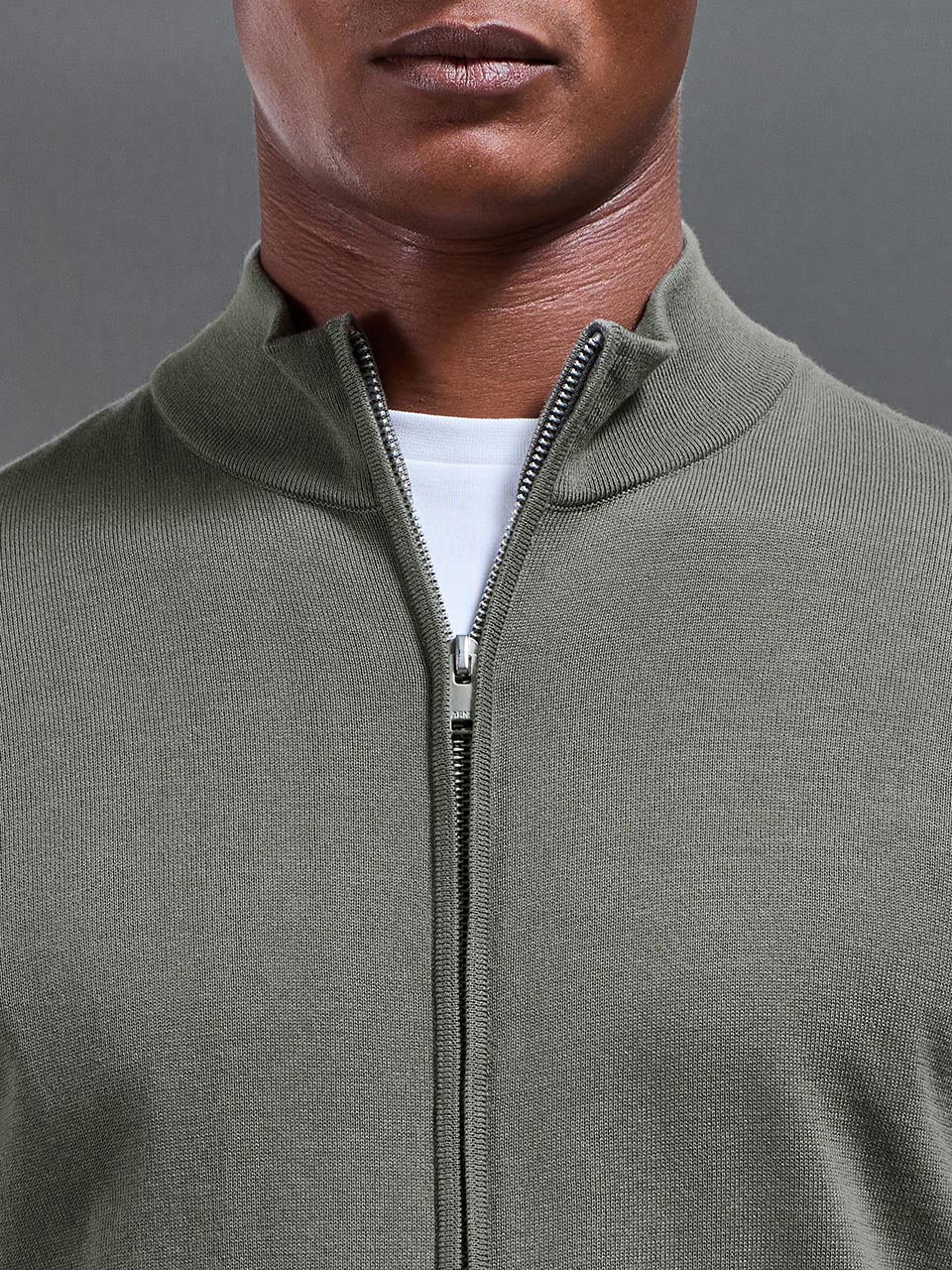 Cotton Knitted Zip Through Jacket in Sage - Image 4