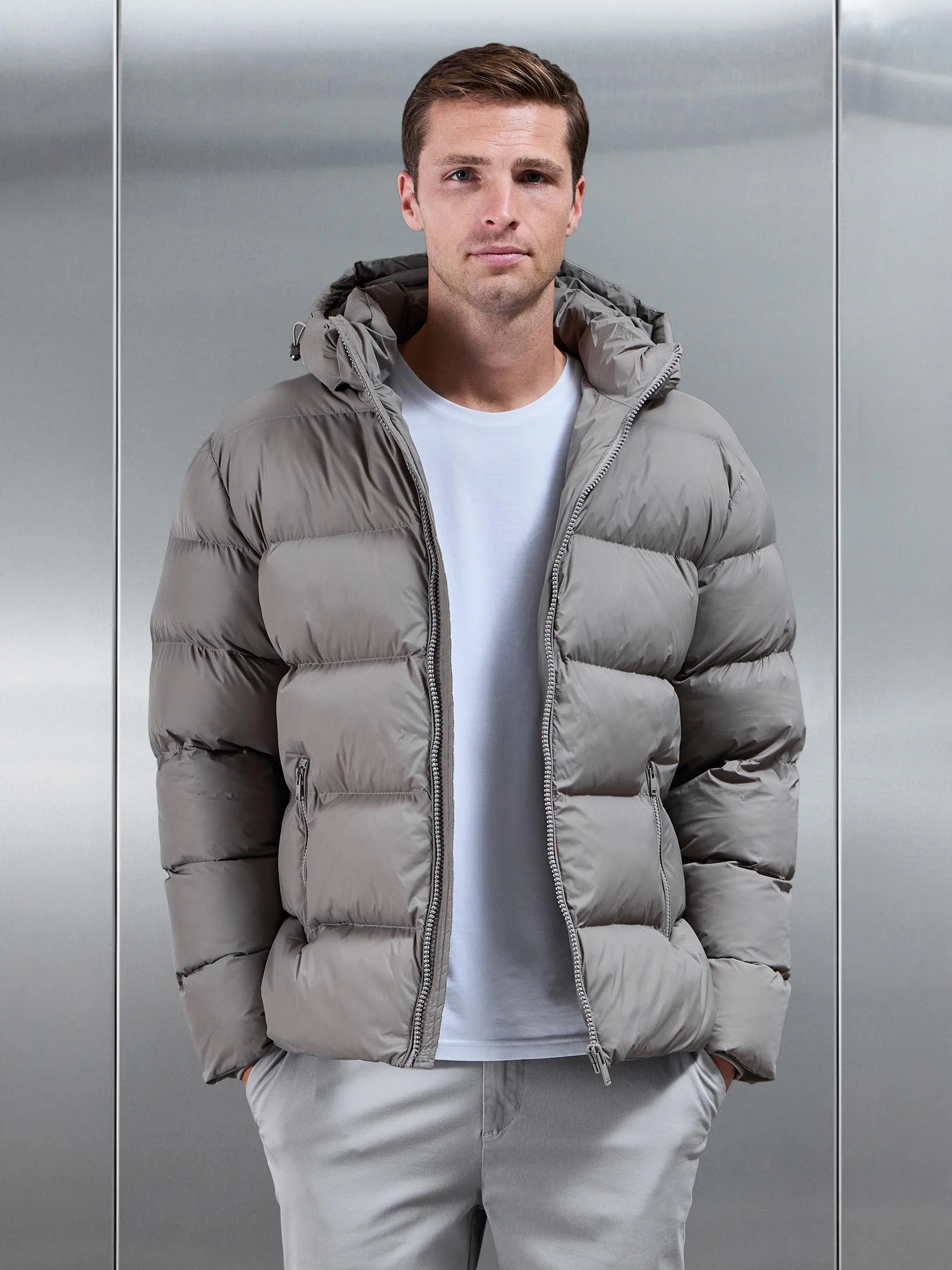 Essential Short Puffer Jacket in Taupe - Image 6