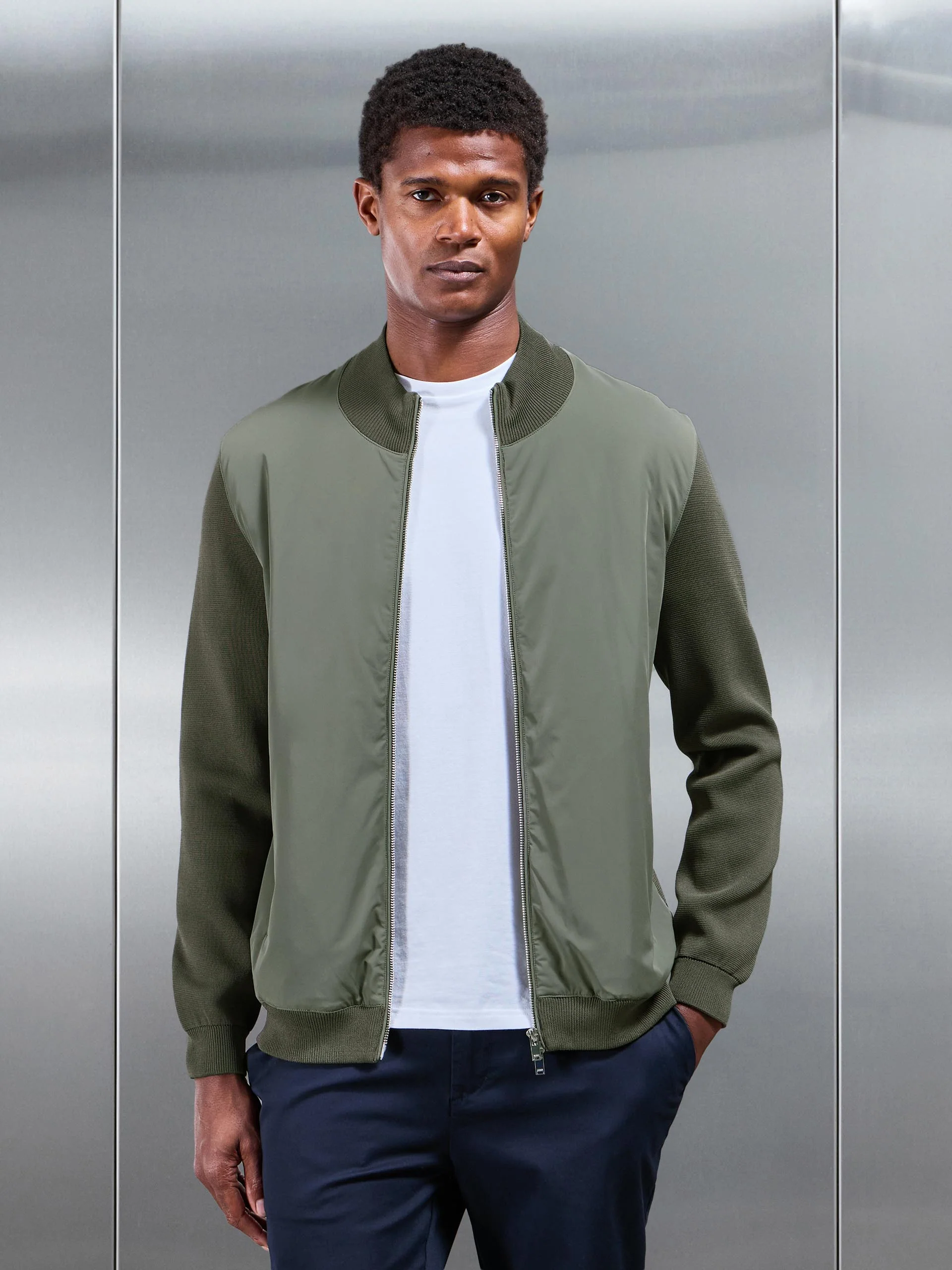 Hybrid Knitted Jacket in Olive - Image 6
