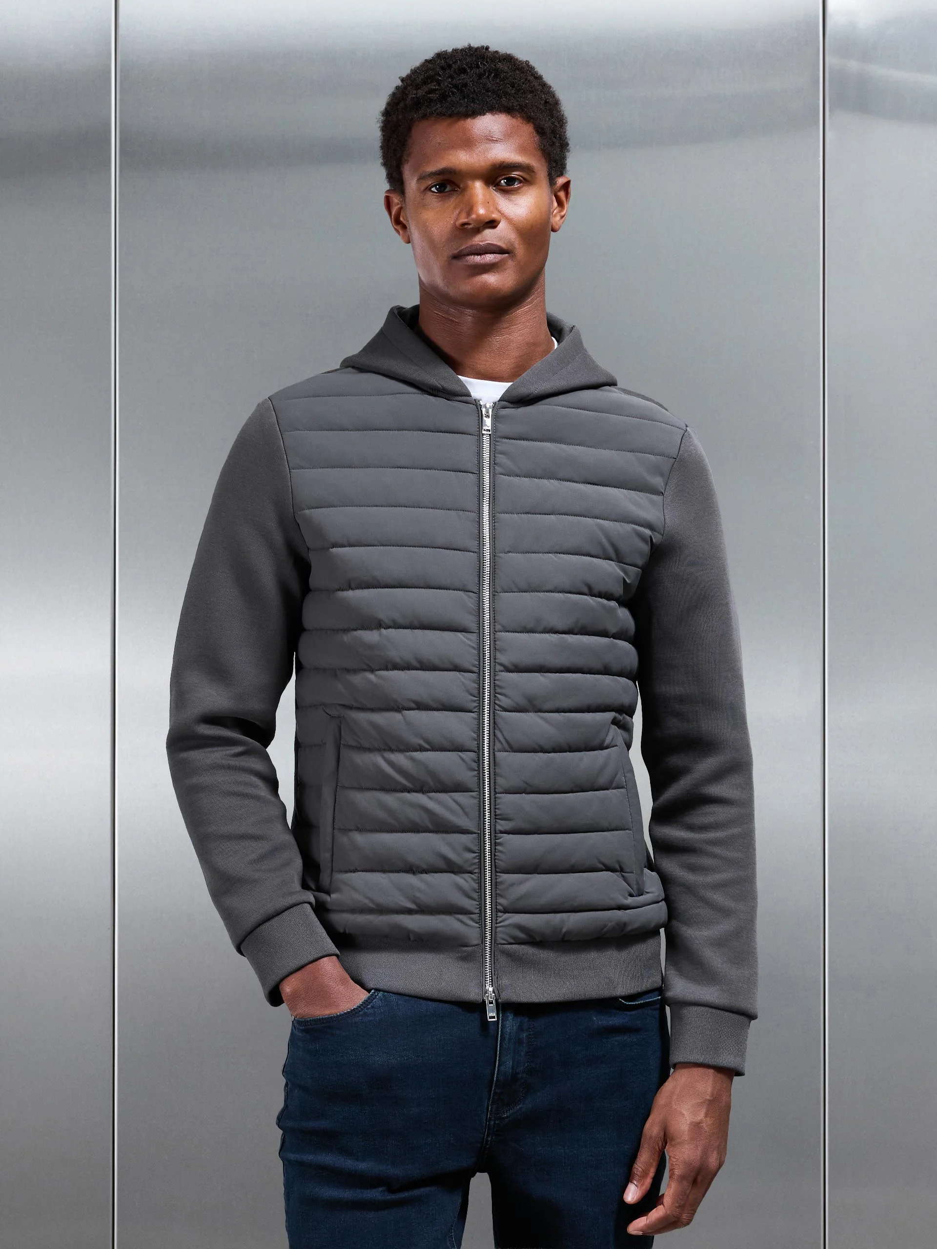 Hybrid Quilted Windbreaker in Grey