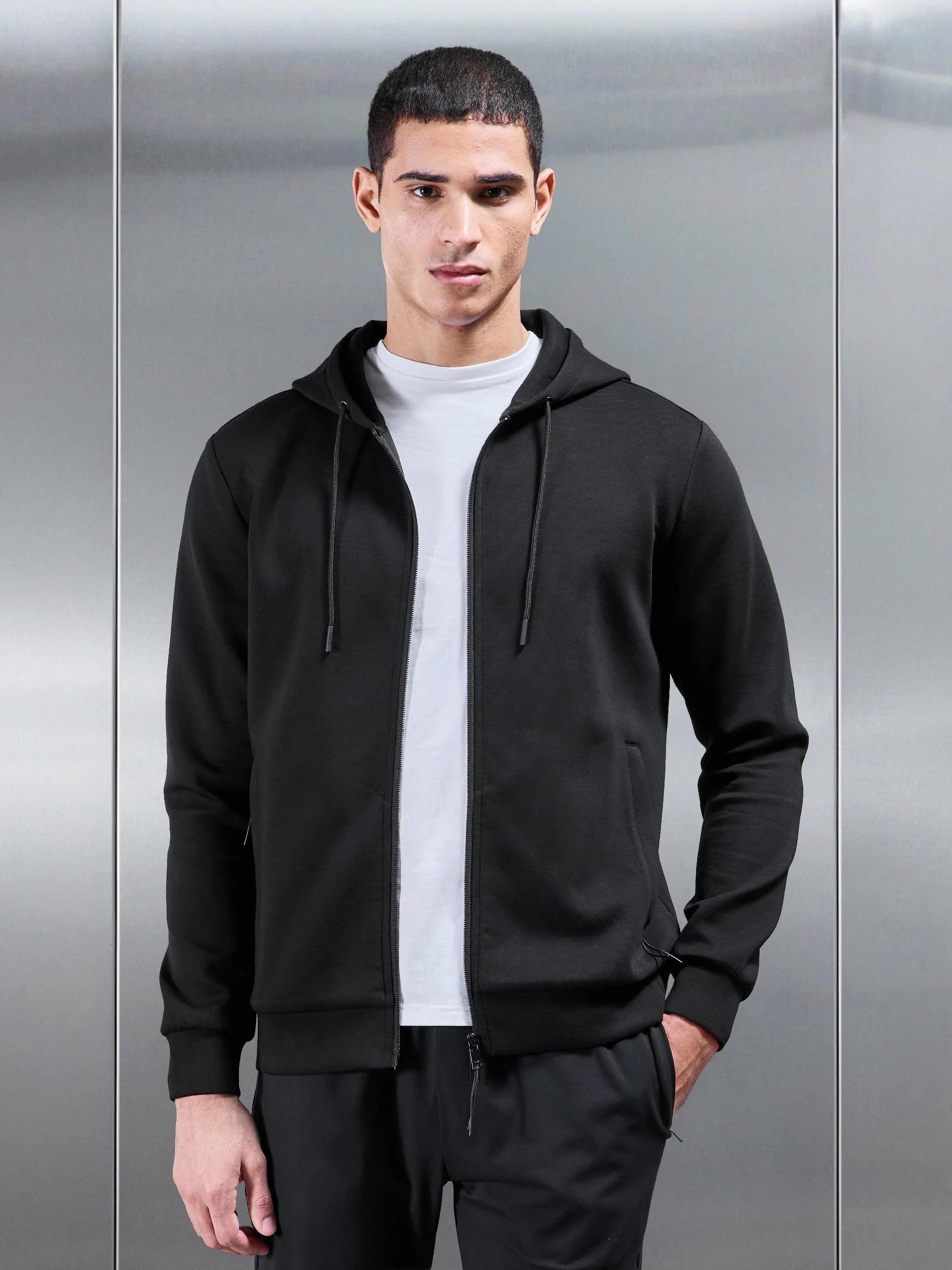 Interlock Jersey Technical Zip Hoodie in Black - Image 8