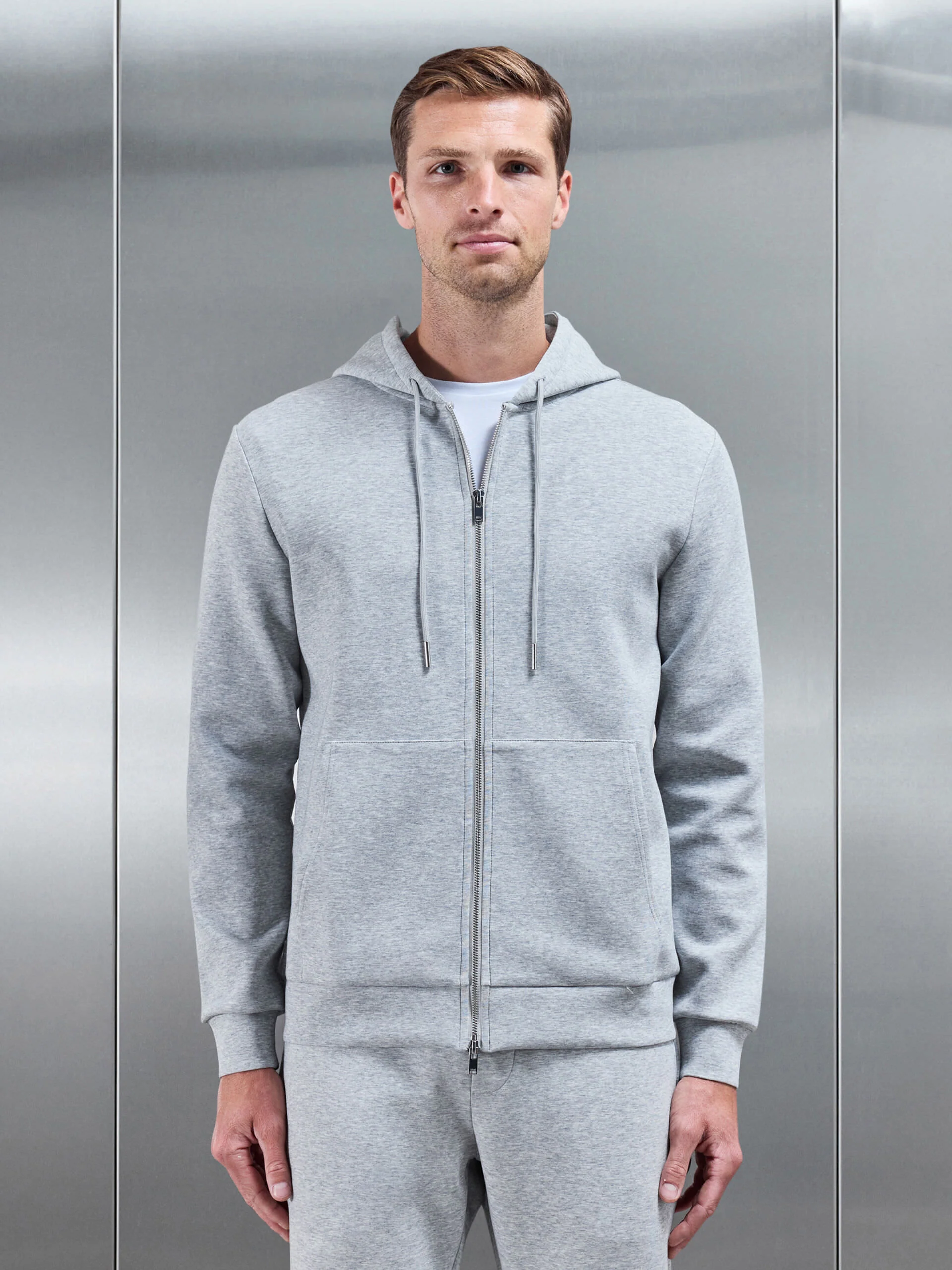 Interlock Jersey Zip Hoodie in Marl Grey - Image 8