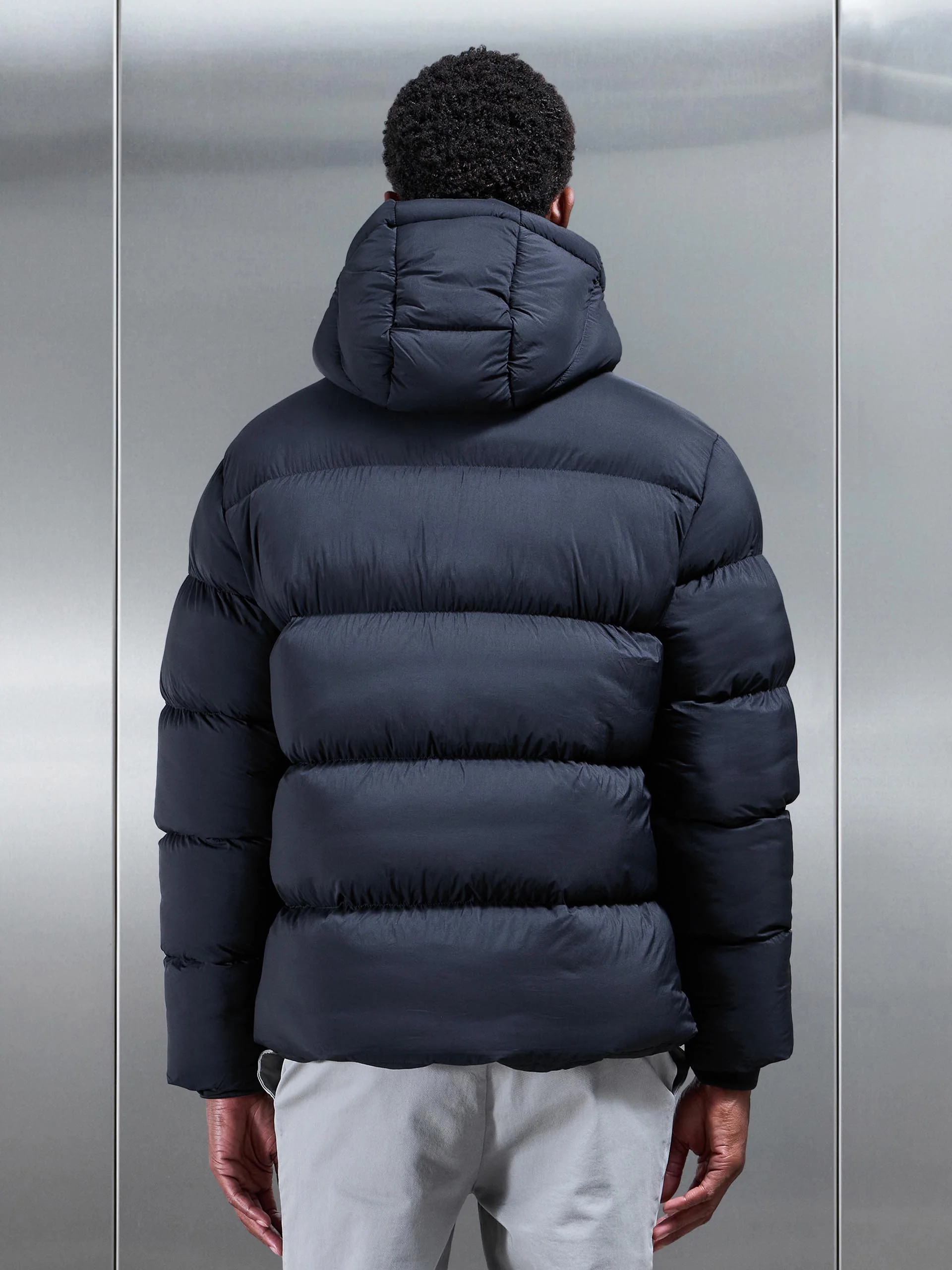Matte Short Puffer Jacket in Navy - Image 4