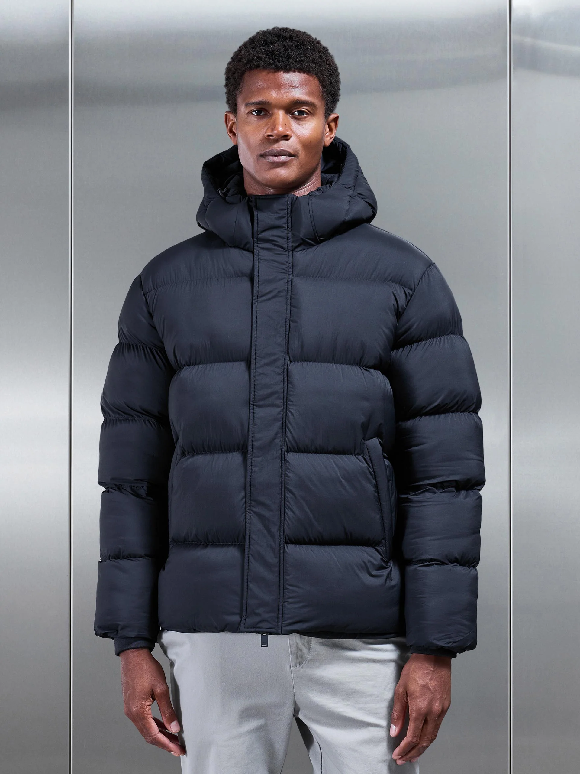 Matte Short Puffer Jacket in Navy - Image 7
