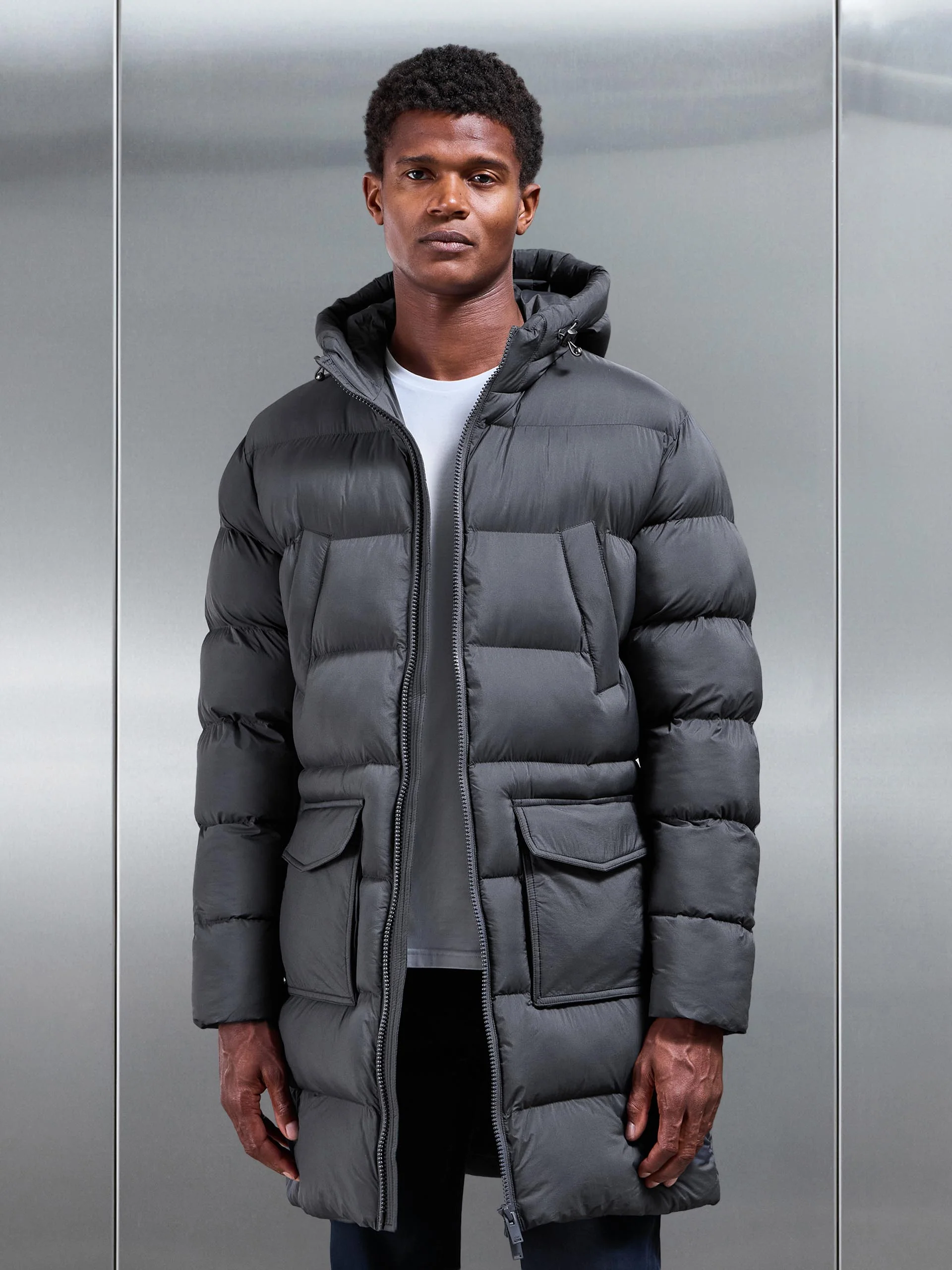 Mid Length Puffer Parka in Grey - Image 8