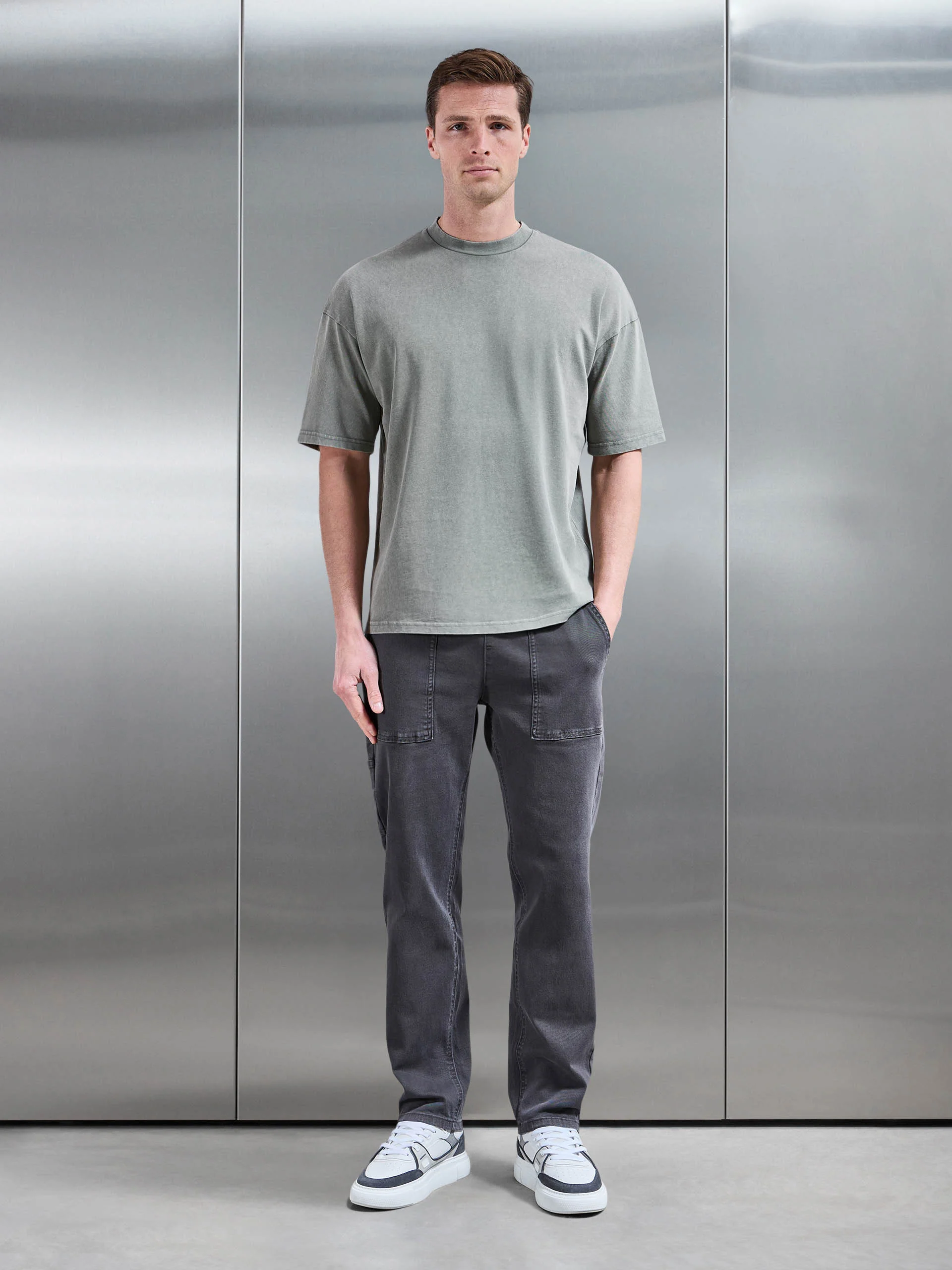 Relaxed Fit Garment Dye T-Shirt in Olive - Image 2