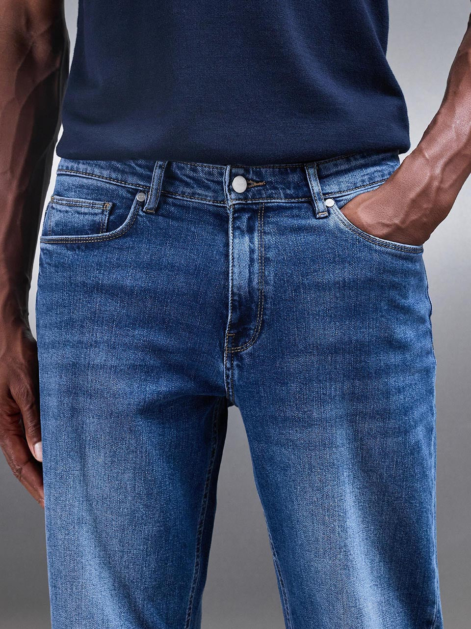 Straight Leg Denim Jeans in Mid Blue - Image 5