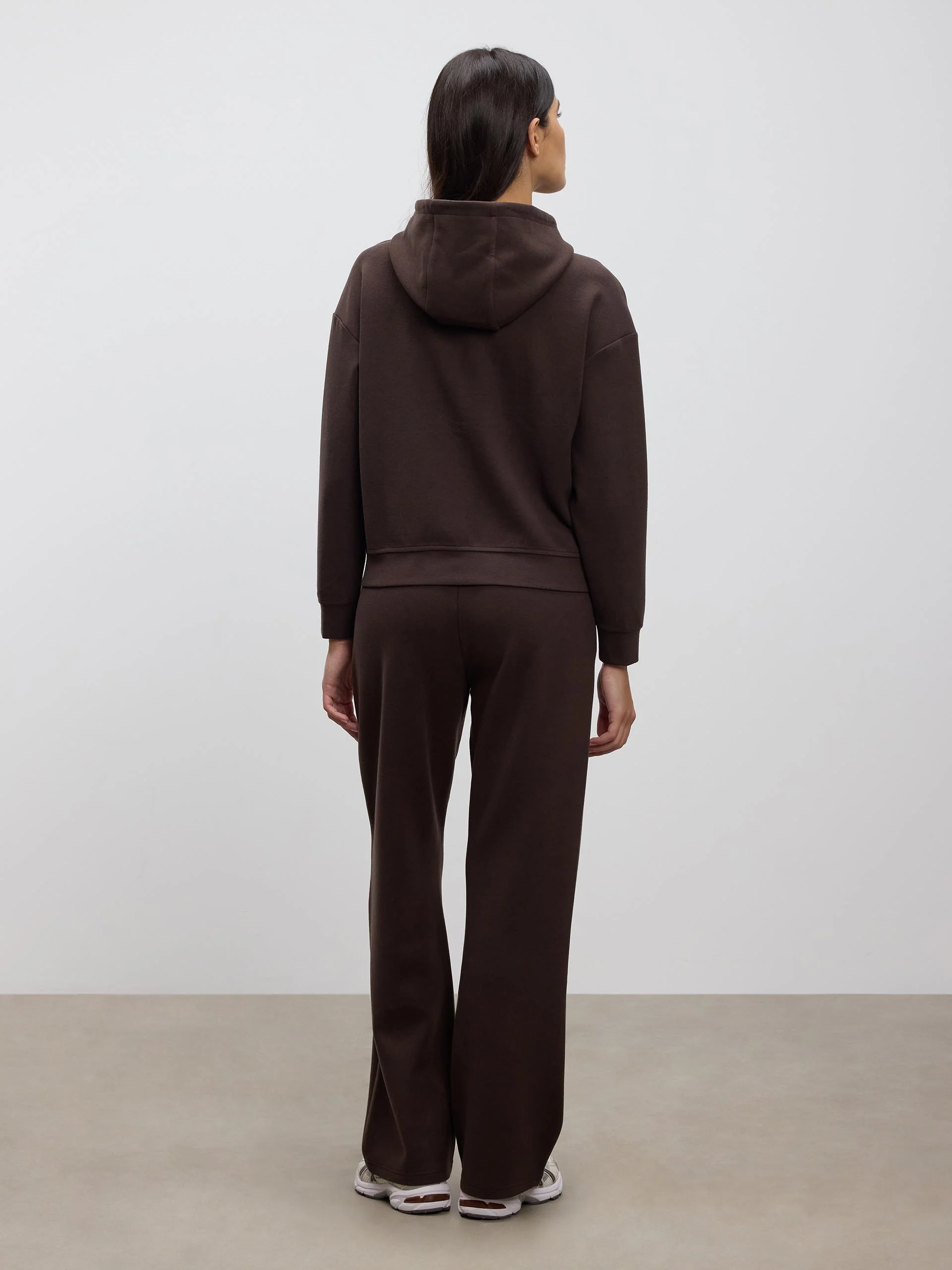 Womens Knitted Relaxed Zip Hoodie in Brown - Image 5