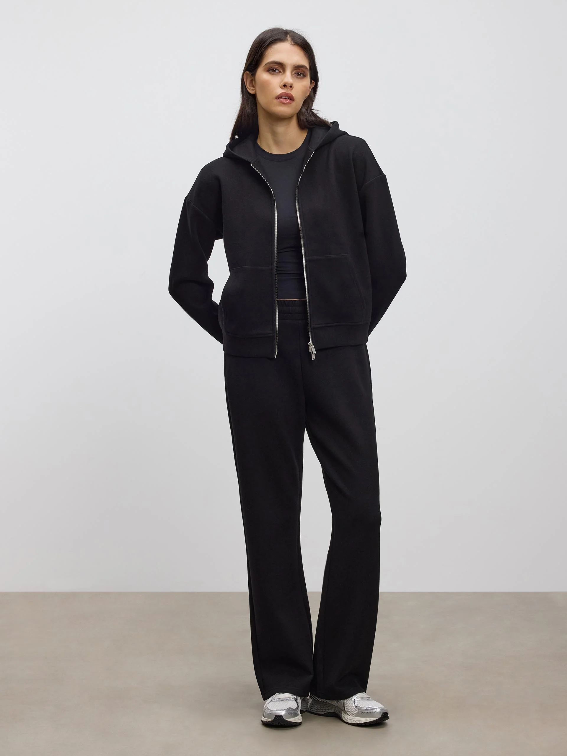 Womens Knitted Straight Leg Jogger in Black - Image 2