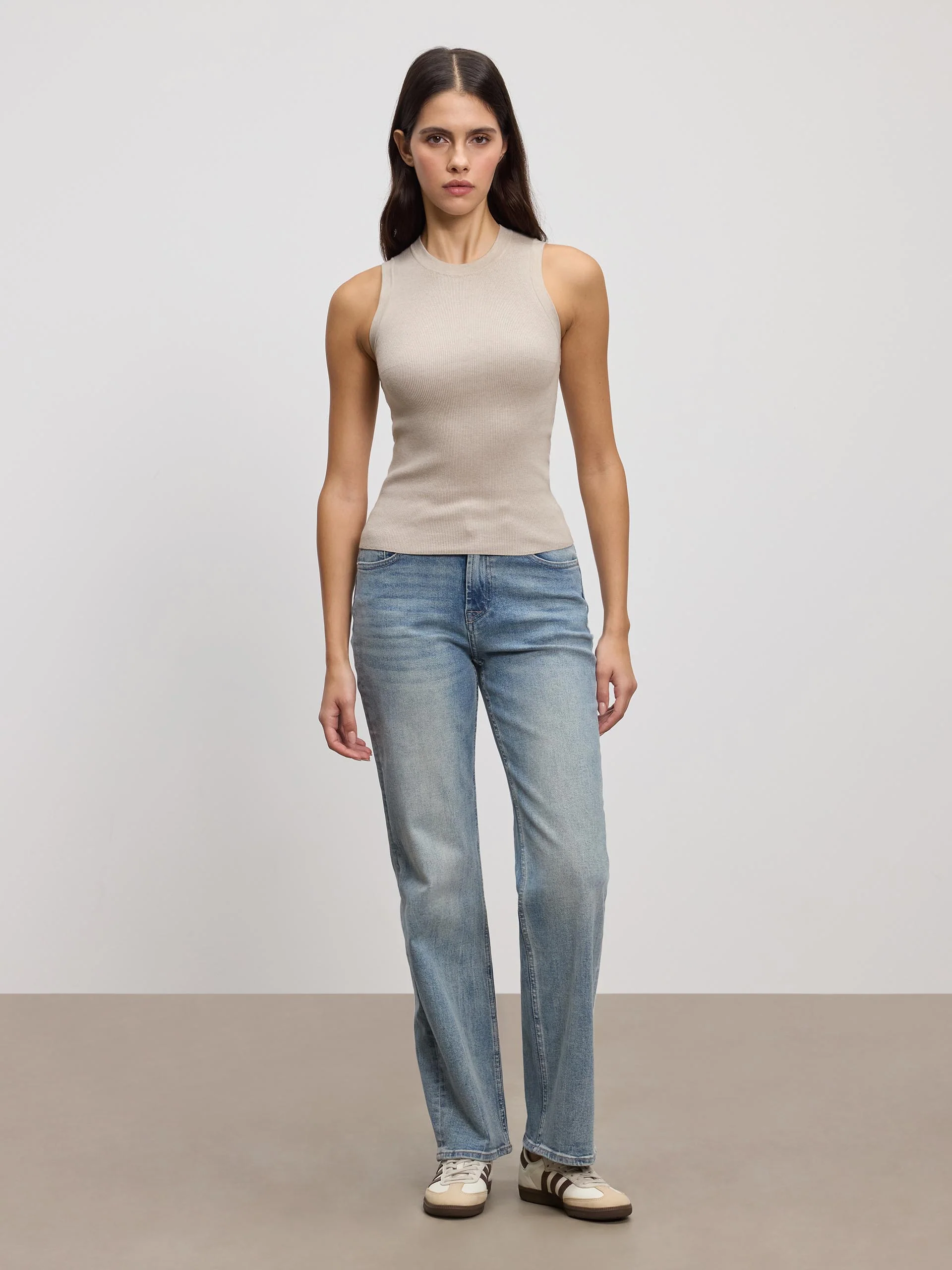 Womens Knitted Vest in Stone - Image 2