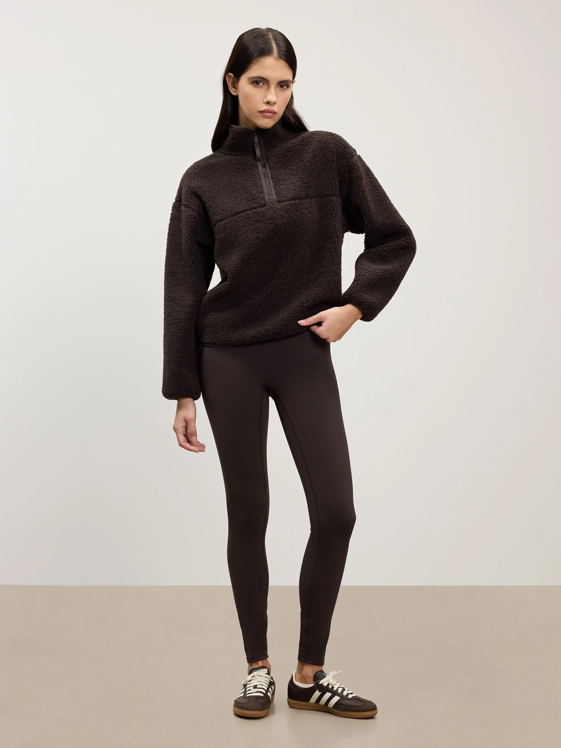 Womens Reversible Sherpa Fleece Half Zip in Brown - Image 3