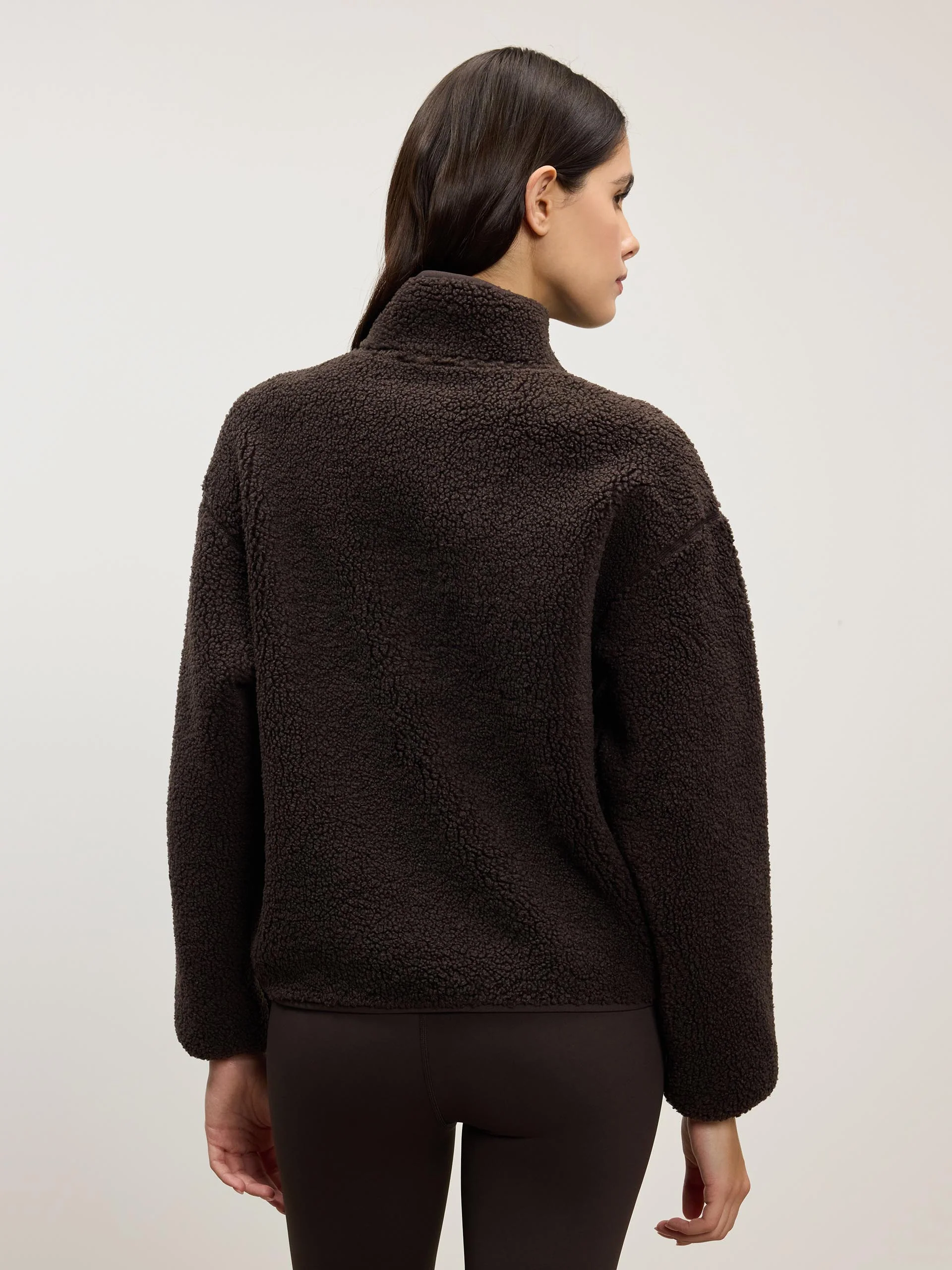 Womens Reversible Sherpa Fleece Half Zip in Brown - Image 5