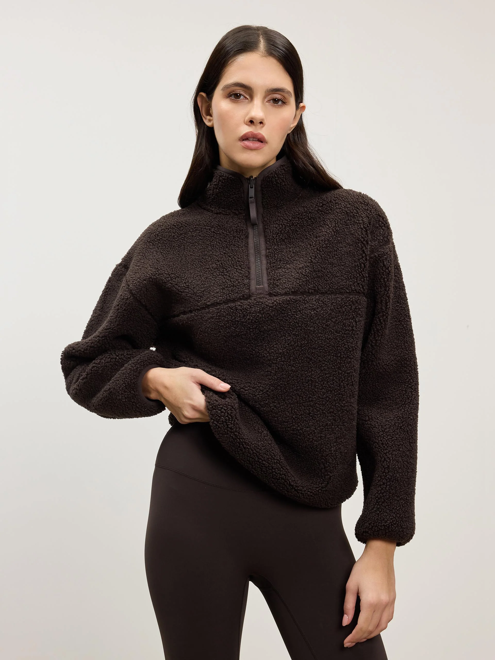 Womens Reversible Sherpa Fleece Half Zip in Brown - Image 8
