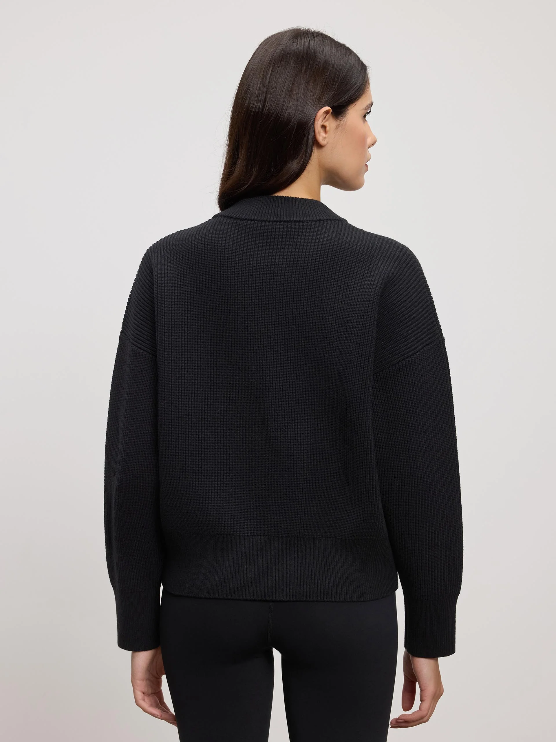 Womens Ribbed Bomber in Black - Image 6