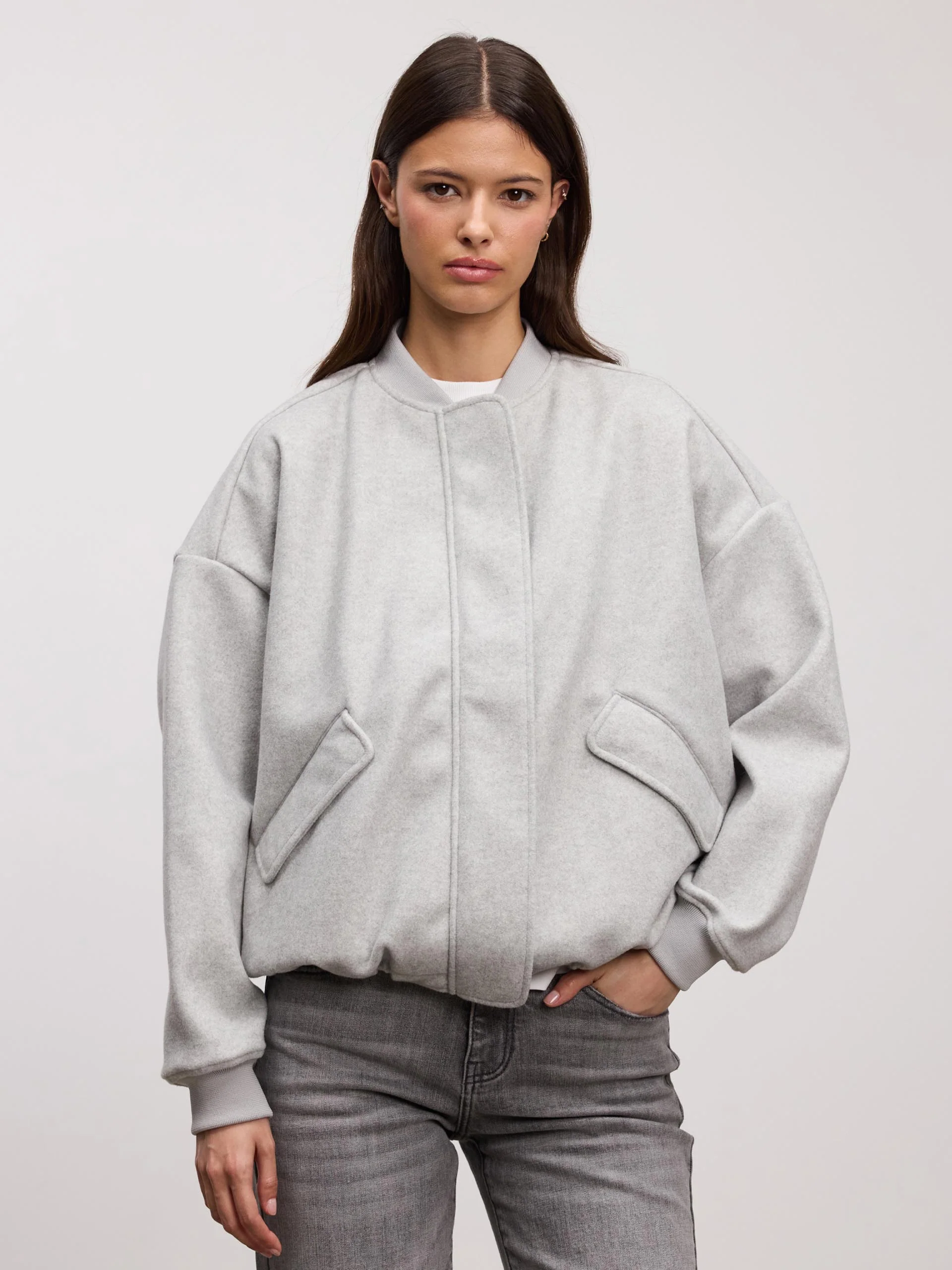 Womens Soft Knitted Bomber Jacket in Grey - Image 14
