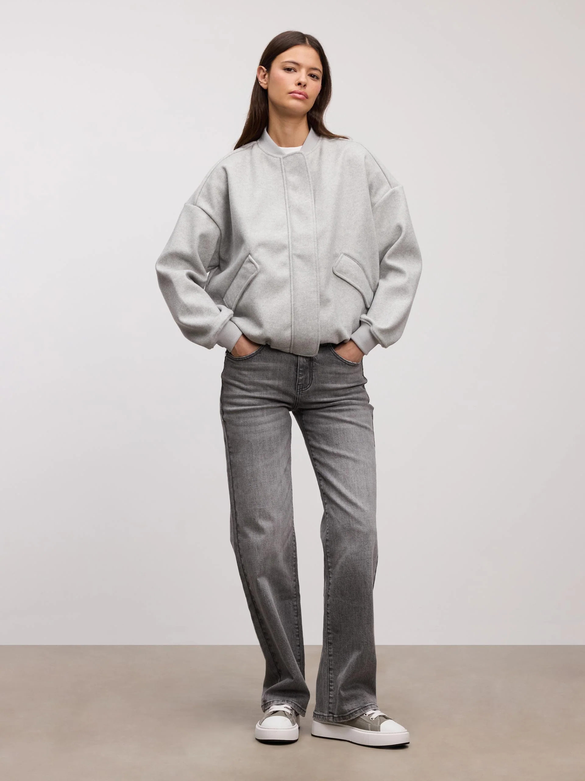 Womens Soft Knitted Bomber Jacket in Grey - Image 5